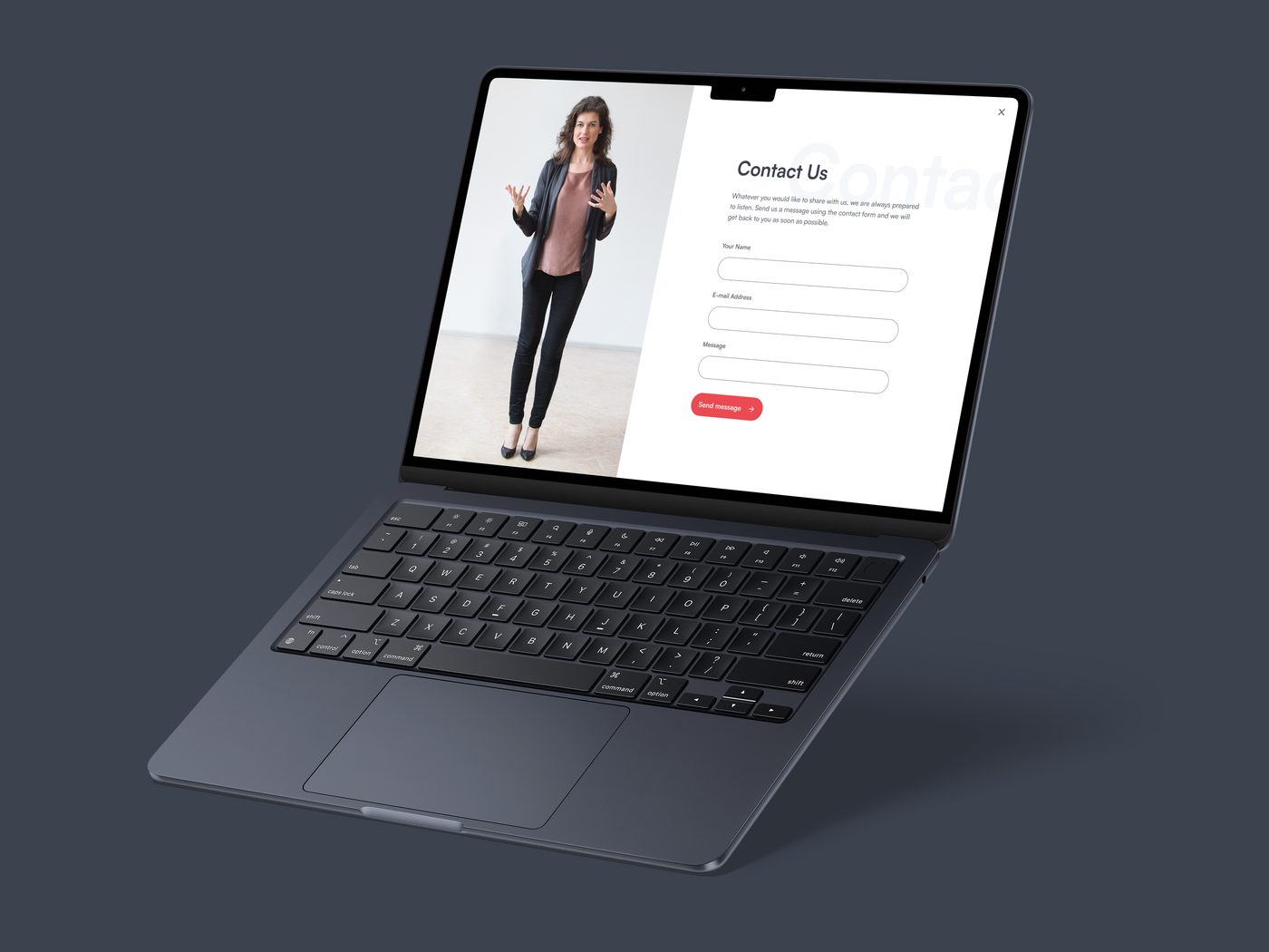 BeSpoken Contact page design shown on a laptop mockup