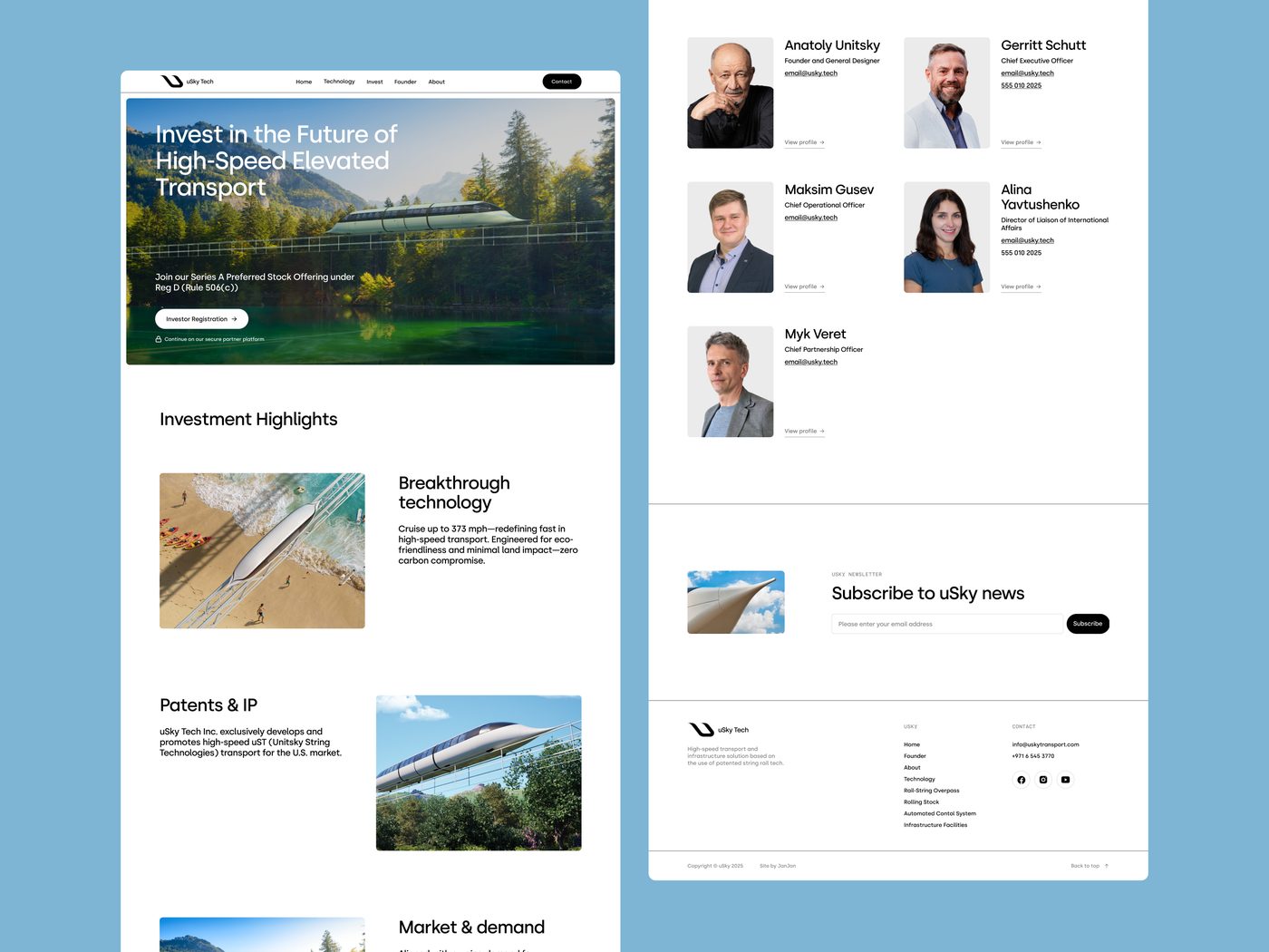 uSky Invest and team page design